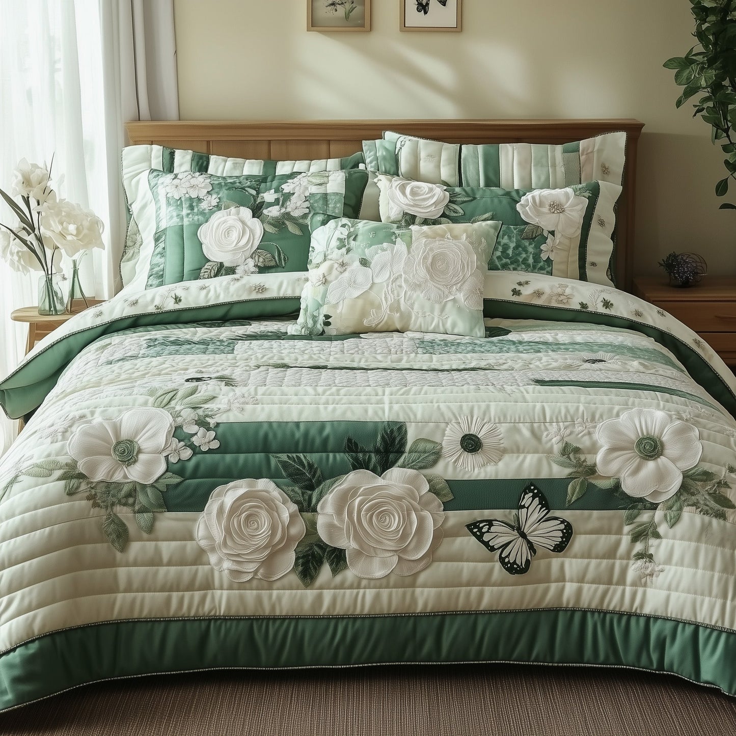 Elegant Blooming Spring 3-Piece Quilted Bedding Set GFTOTL3331
