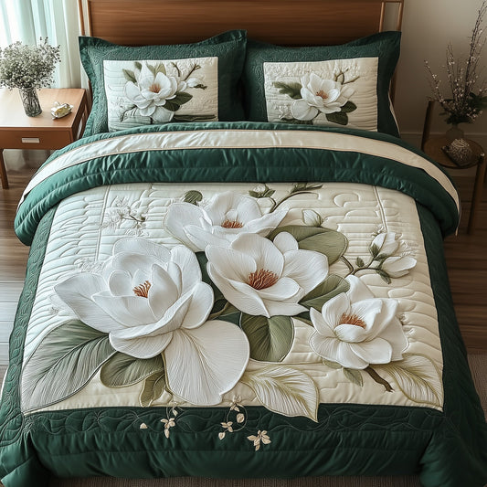 Elegant Blooming Magnolia 3-Piece Quilted Bedding Set GFTOTL3337
