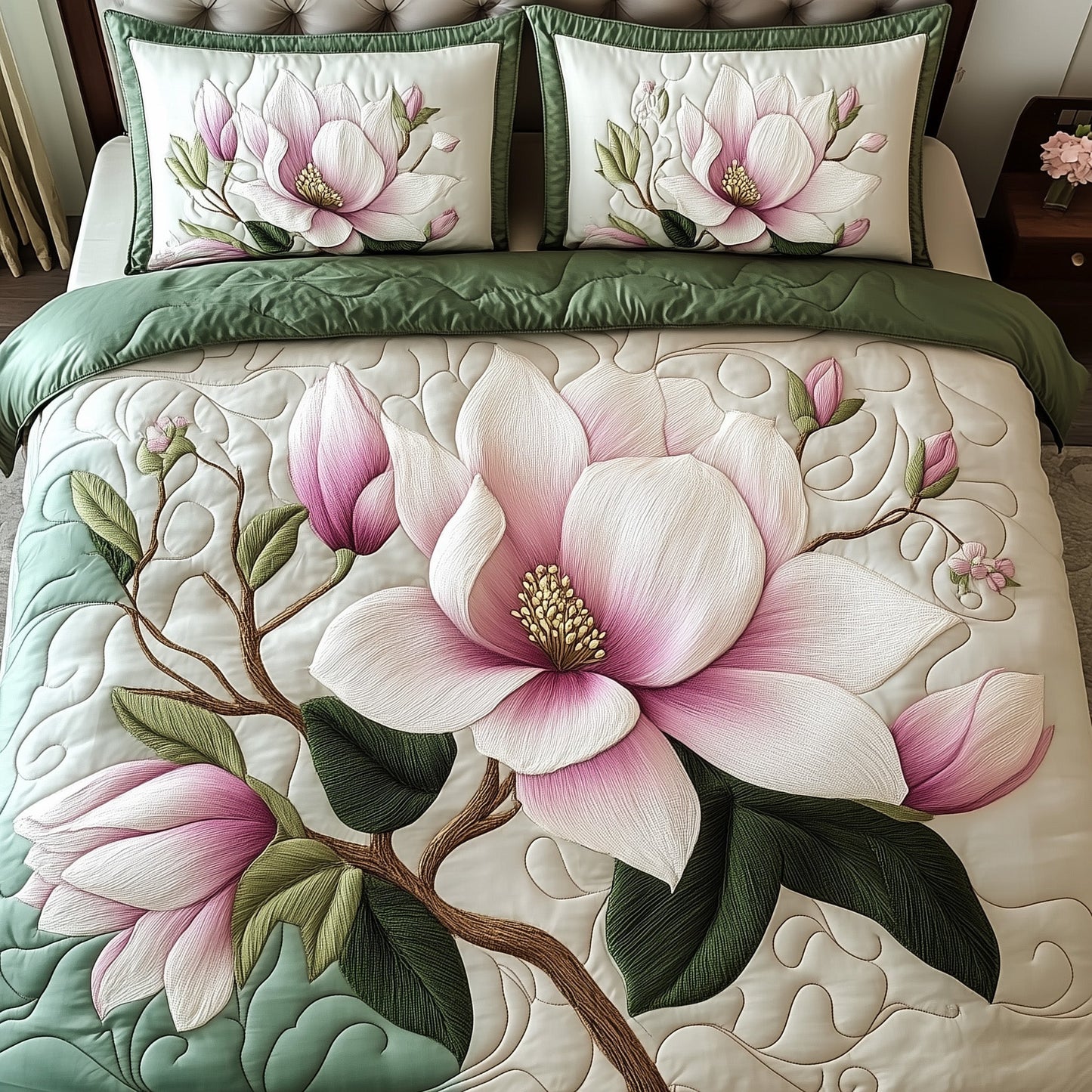 Elegant Blooming Magnolia 3-Piece Quilted Bedding Set GFTOTL3339