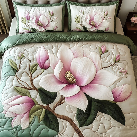 Elegant Blooming Magnolia 3-Piece Quilted Bedding Set GFTOTL3339