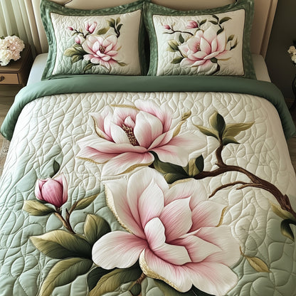 Elegant Blooming Magnolia 3-Piece Quilted Bedding Set GFTOTL3341