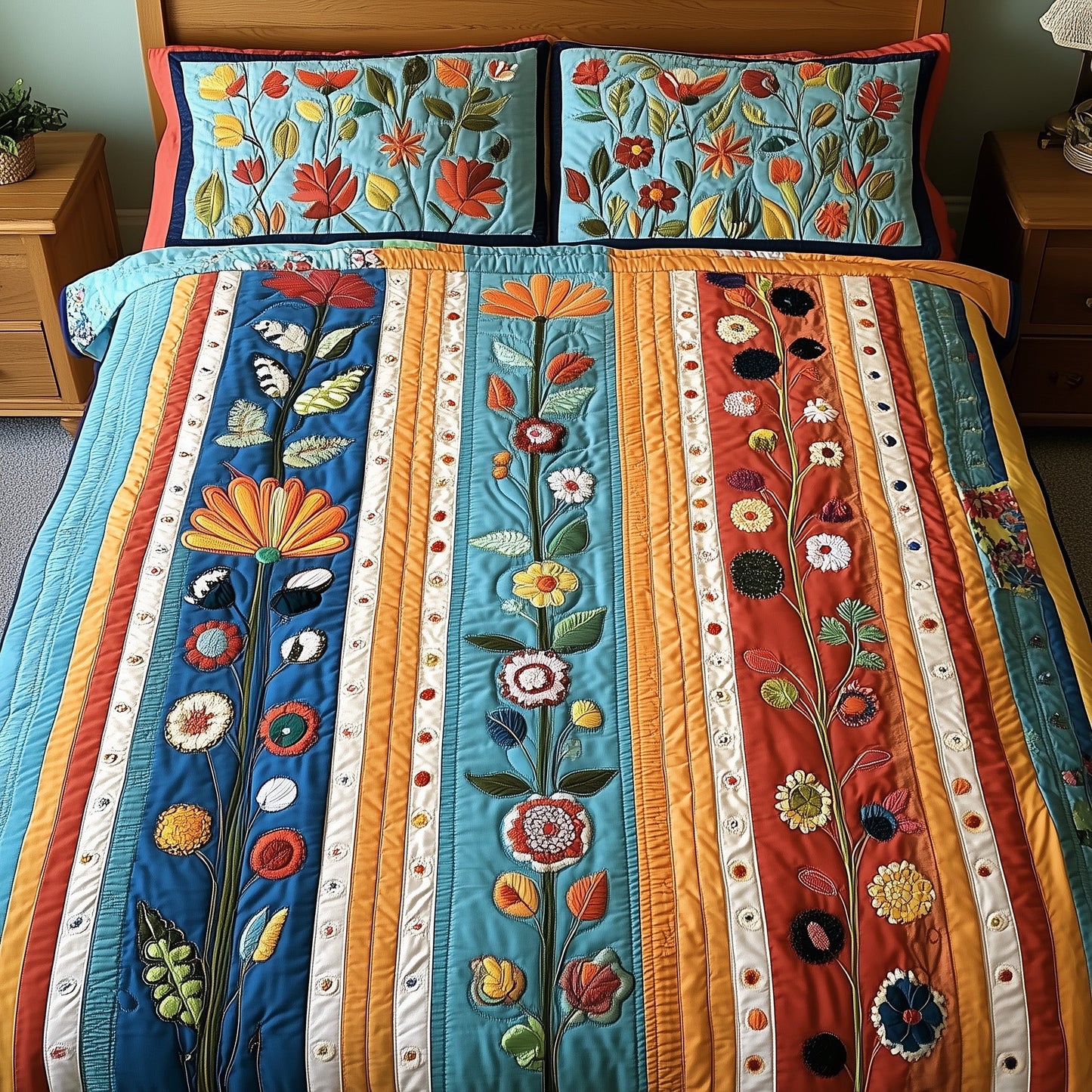 Patchwork Blooming Meadow 3-Piece Quilted Bedding Set GFTOTL3347