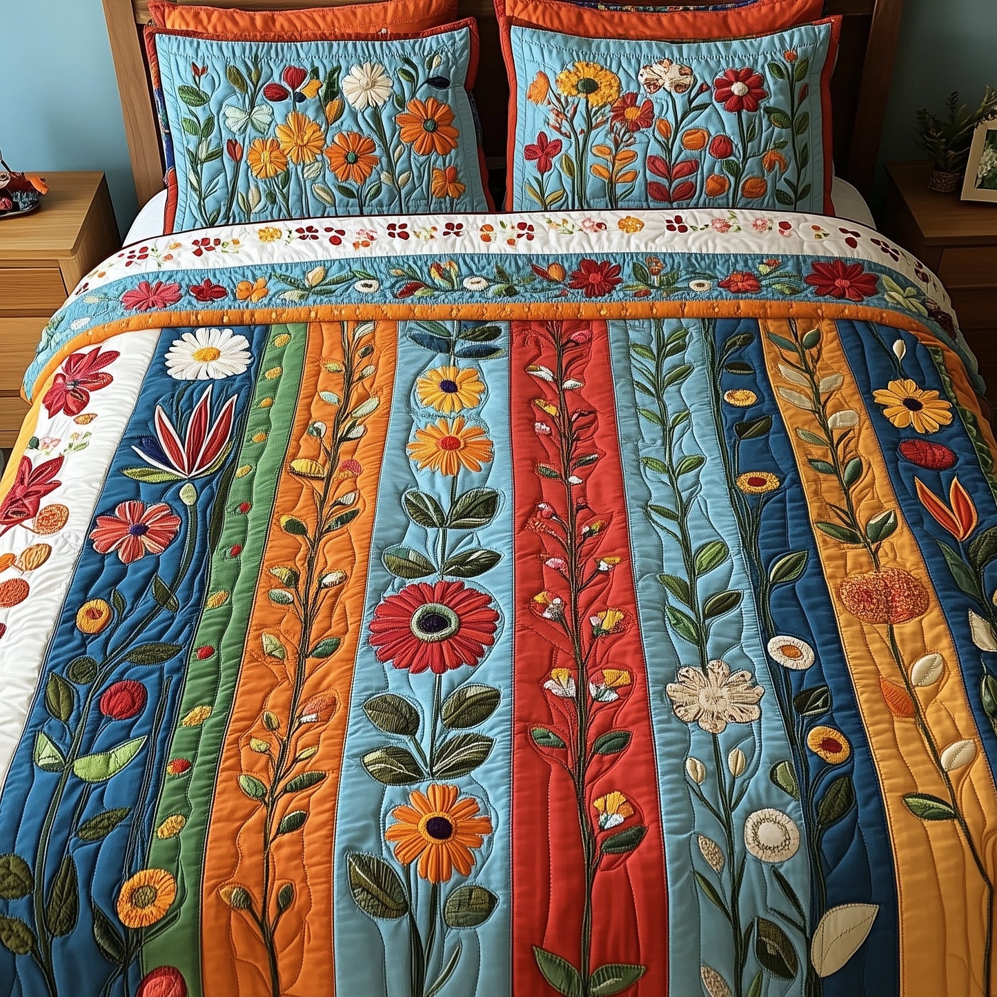 Patchwork Blooming Meadow 3-Piece Quilted Bedding Set GFTOTL3349