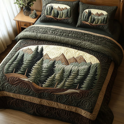 Misty Pine Forest 3-Piece Quilted Bedding Set GFTOTL3365