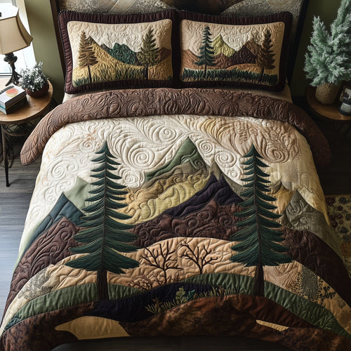 Misty Pine Forest 3-Piece Quilted Bedding Set GFTOTL3366