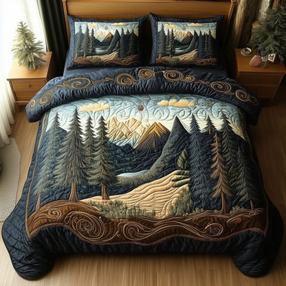 Misty Pine Forest 3-Piece Quilted Bedding Set GFTOTL3368