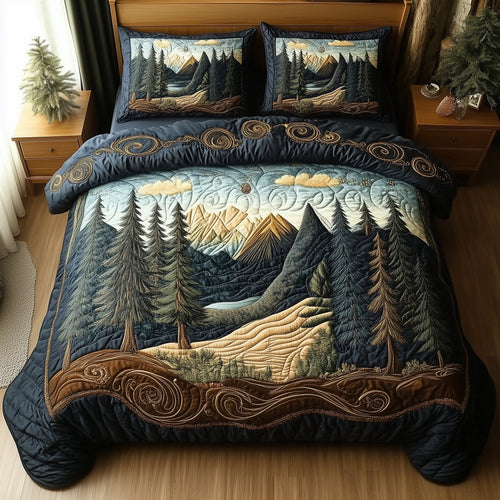 Misty Pine Forest 3-Piece Quilted Bedding Set GFTOTL3368