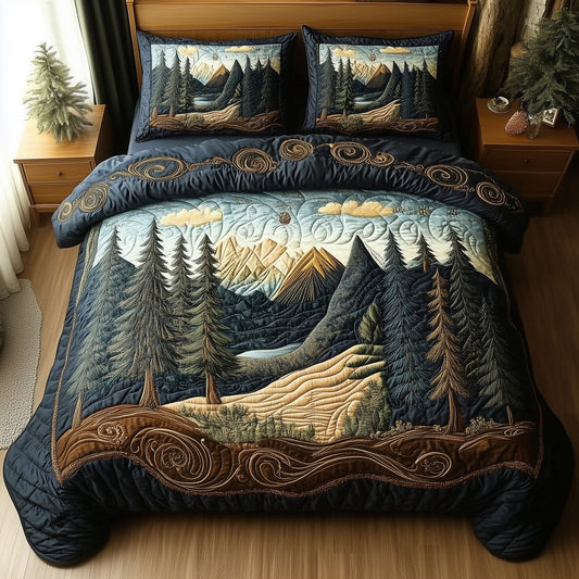 Misty Pine Forest 3-Piece Quilted Bedding Set GFTOTL3368