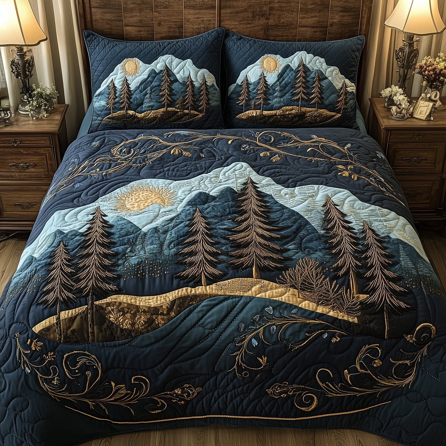 Misty Pine Forest 3-Piece Quilted Bedding Set GFTOTL3369