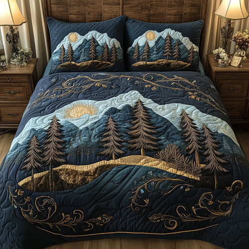Misty Pine Forest 3-Piece Quilted Bedding Set GFTOTL3369