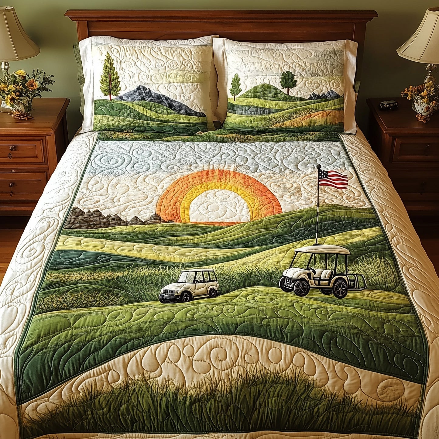 18th Hole Sunset 3-Piece Quilted Bedding Set GFTOTL3657