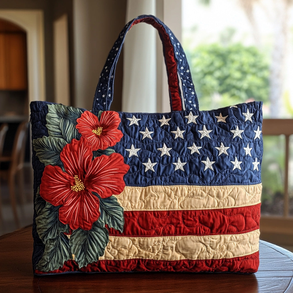 Stars Stripes and Hibiscus Quilted Tote Bag GFTOTL3785