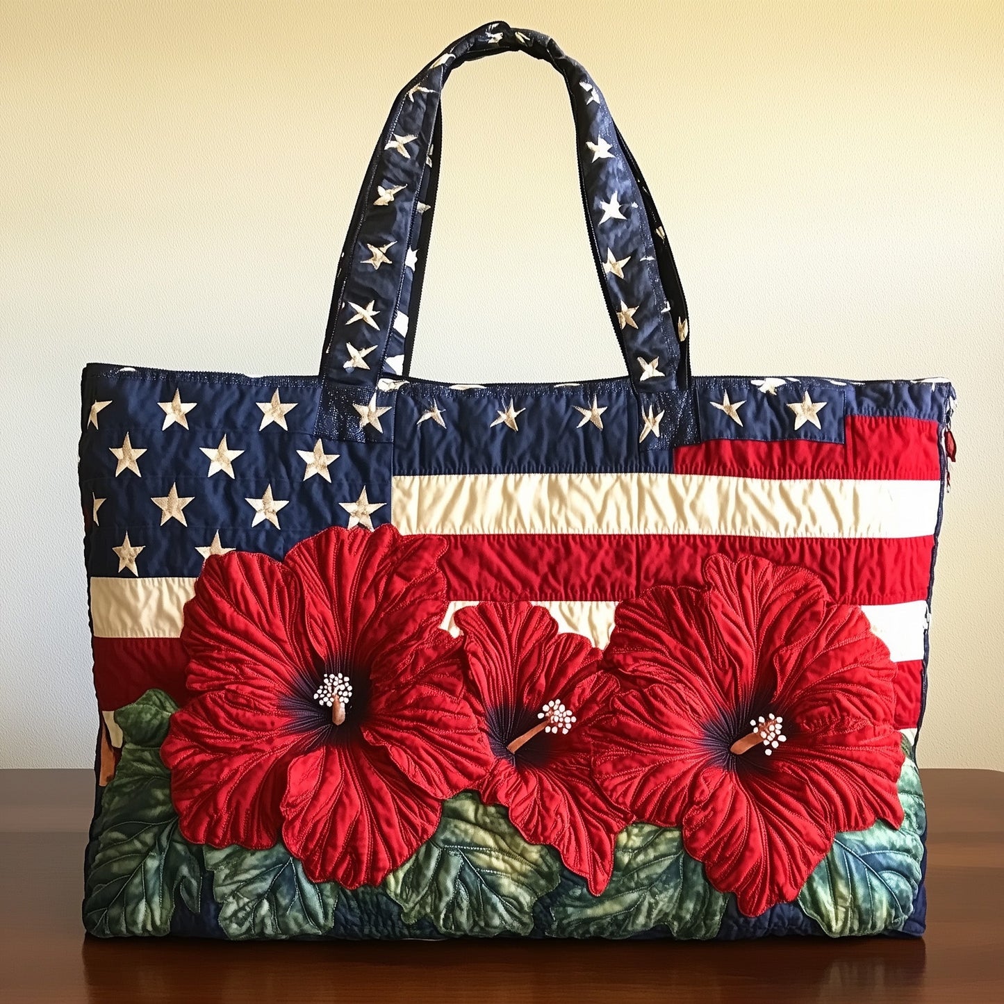 Stars Stripes and Hibiscus Quilted Tote Bag GFTOTL3788