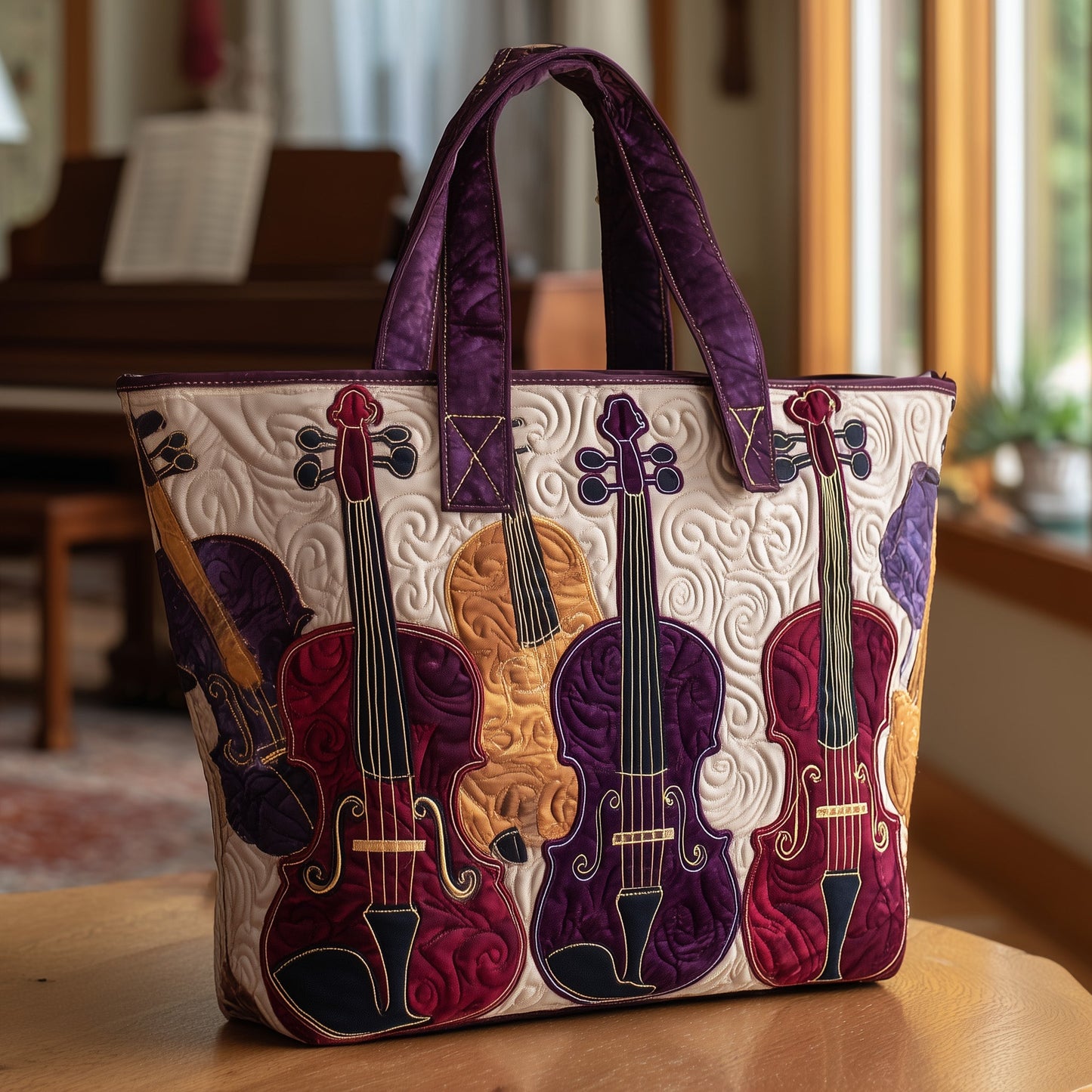 Elegant Violin Quilted Tote Bag GFTOTL3810