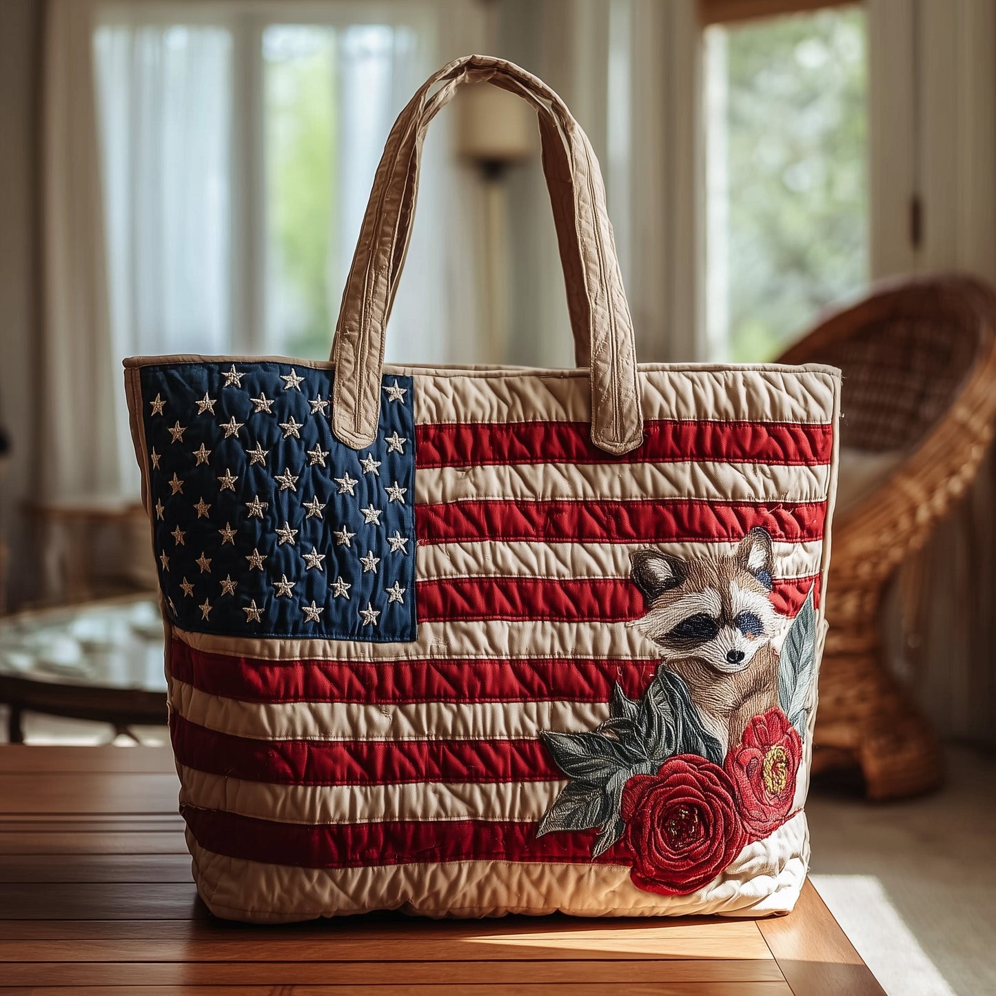 Freedom Raccoon Quilted Tote Bag GFTOTL3822