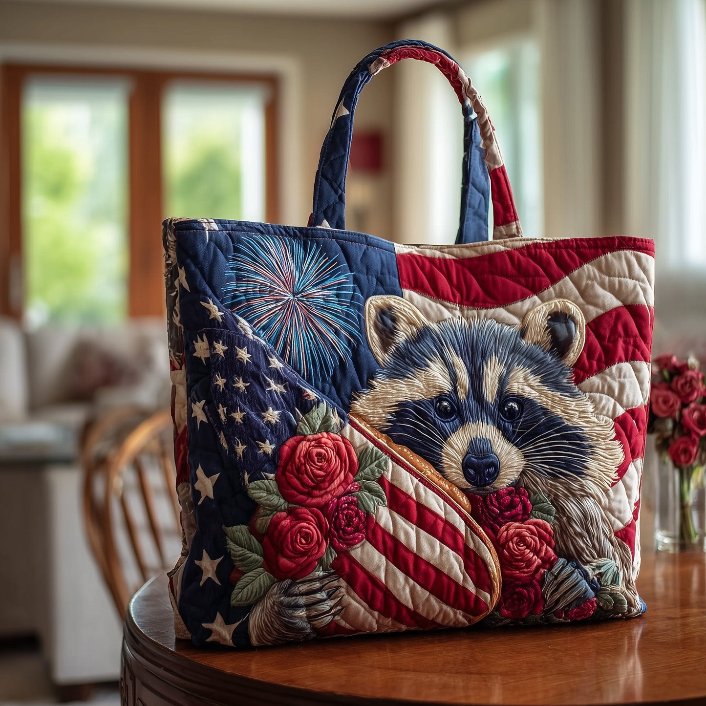Patritotic Raccoon Quilted Tote Bag GFTOTL3824