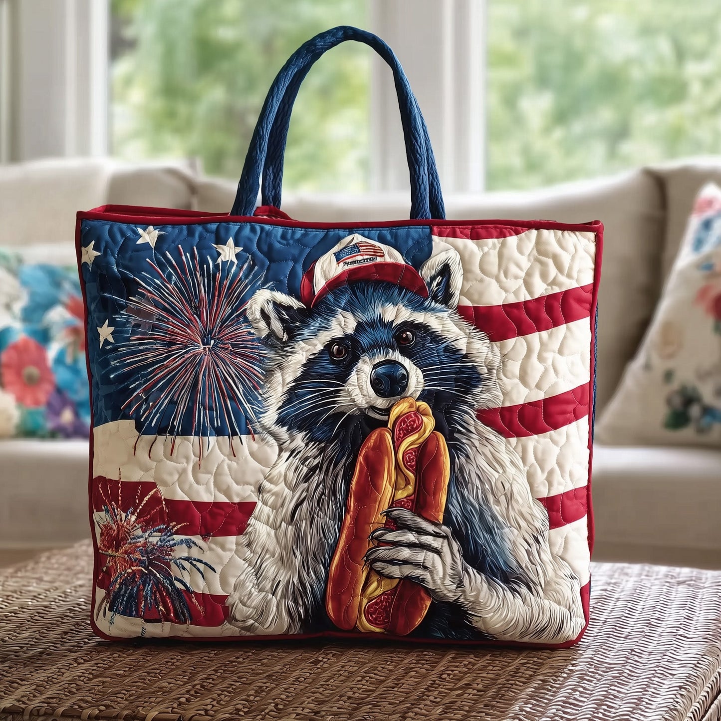 Patritotic Raccoon Quilted Tote Bag GFTOTL3826