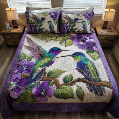 Amethyst Hummingbird Love 3-Piece Quilted Bedding Set GFTOTL3957