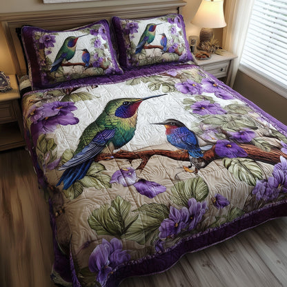 Amethyst Hummingbird Love 3-Piece Quilted Bedding Set GFTOTL3958