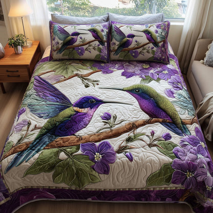 Amethyst Hummingbird Love 3-Piece Quilted Bedding Set GFTOTL3959