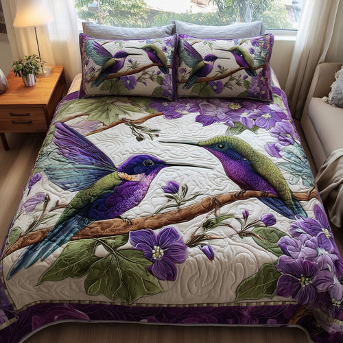 Amethyst Hummingbird Love 3-Piece Quilted Bedding Set GFTOTL3959