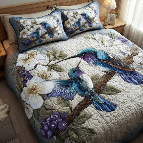 Winter Hummingbird Love 3-Piece Quilted Bedding Set GFTOTL3962