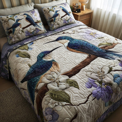 Winter Hummingbird Love 3-Piece Quilted Bedding Set GFTOTL3963