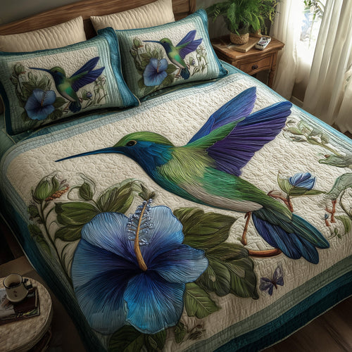 Wings & Blue Petals 3-Piece Quilted Bedding Set GFTOTL3965
