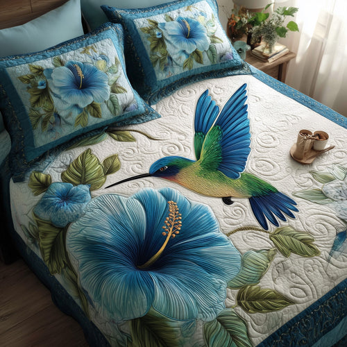 Wings & Blue Petals 3-Piece Quilted Bedding Set GFTOTL3966