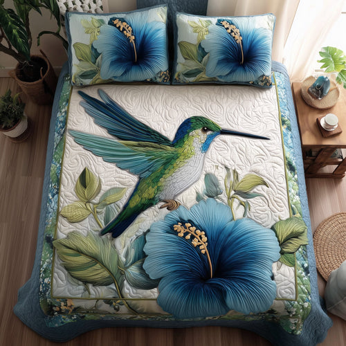 Wings & Blue Petals 3-Piece Quilted Bedding Set GFTOTL3967
