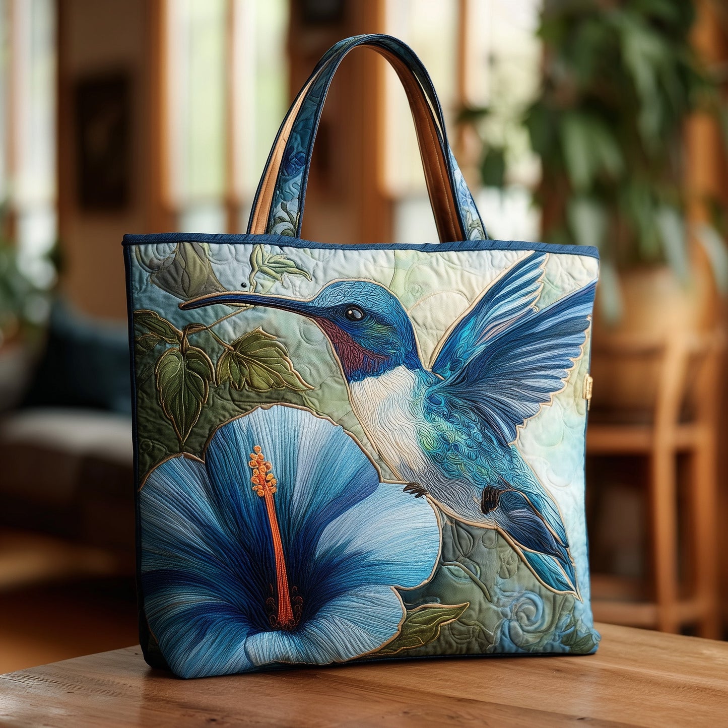 Wings & Blue Petals Quilted Tote Bag GFTOTL3974