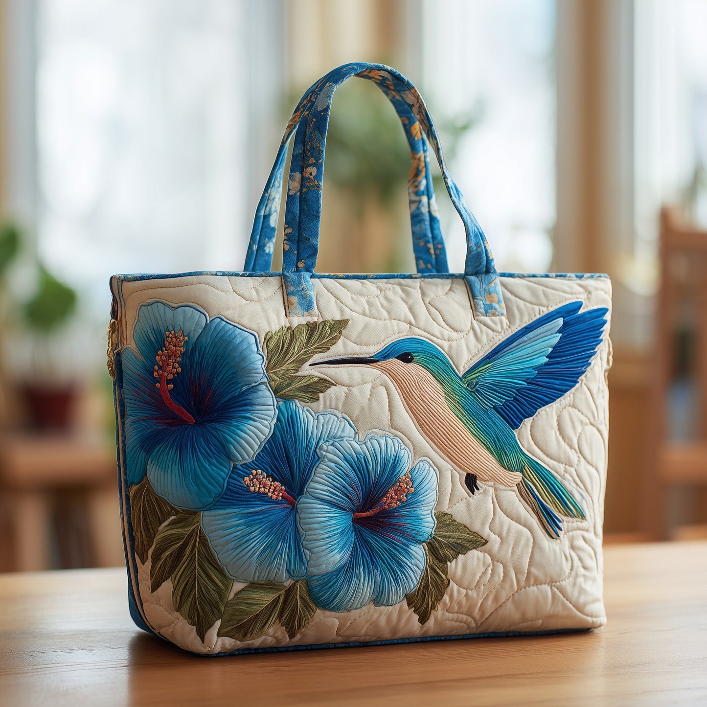 Wings & Blue Petals Quilted Tote Bag GFTOTL3975
