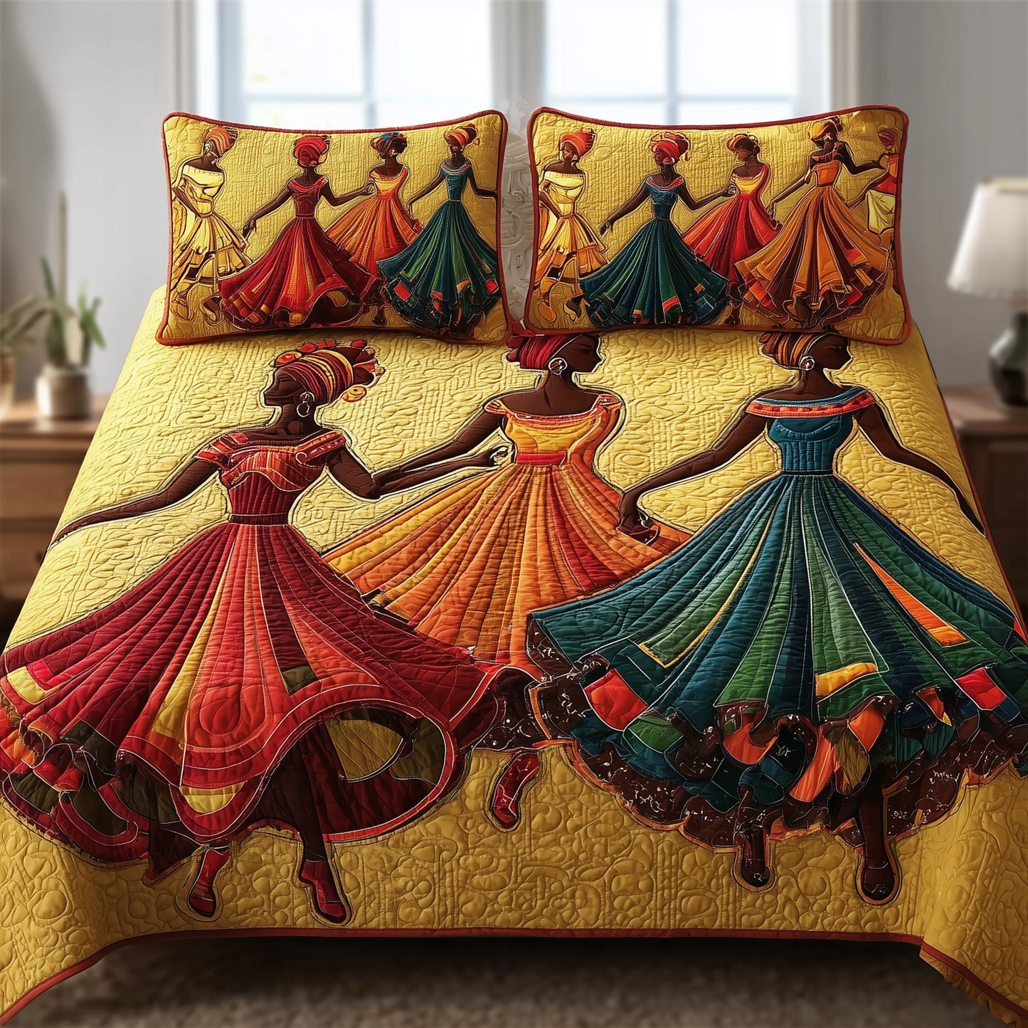 Traditional Dancing 3-Piece Quilted Bedding Set GFTOTL4125