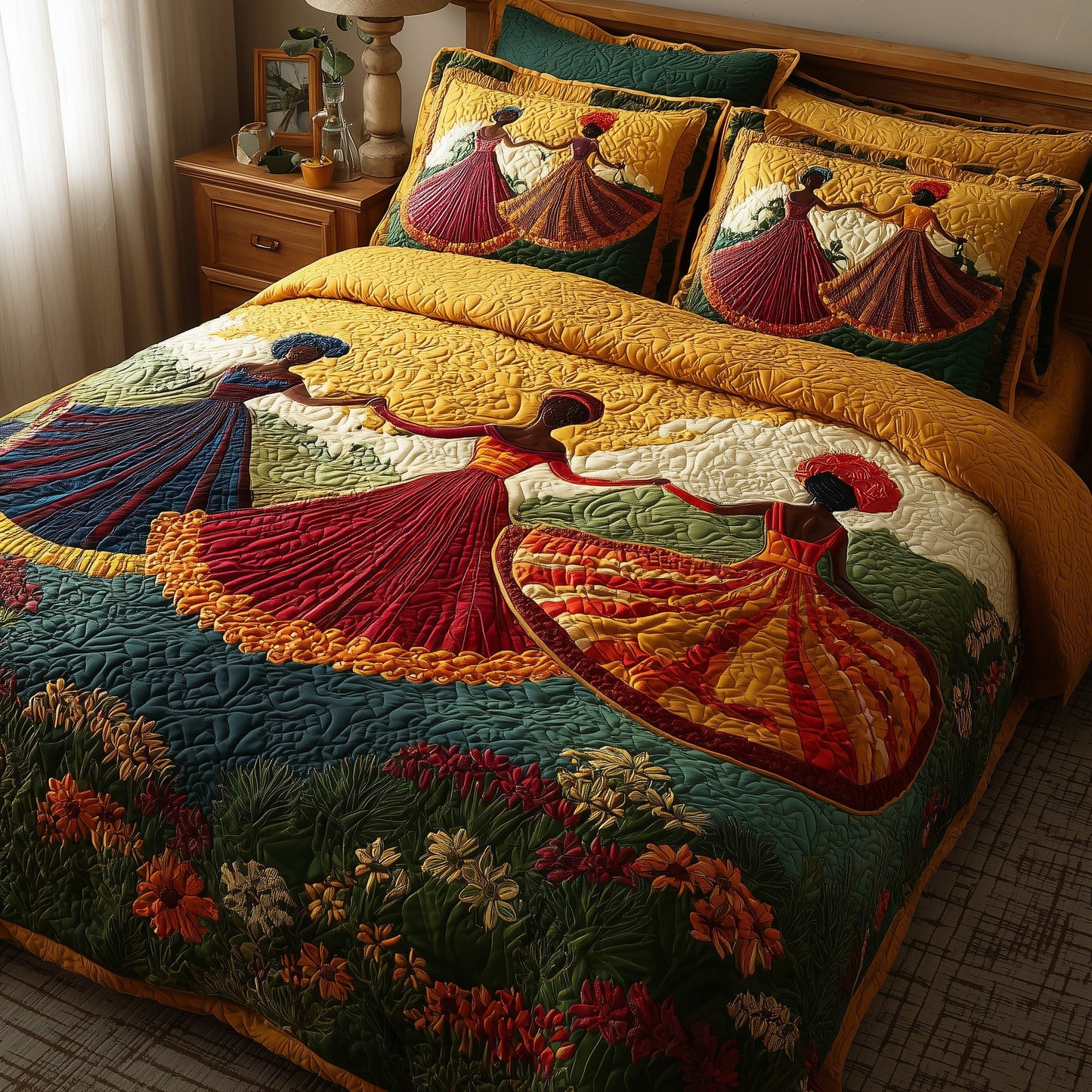 Traditional Dancing 3-Piece Quilted Bedding Set GFTOTL4128