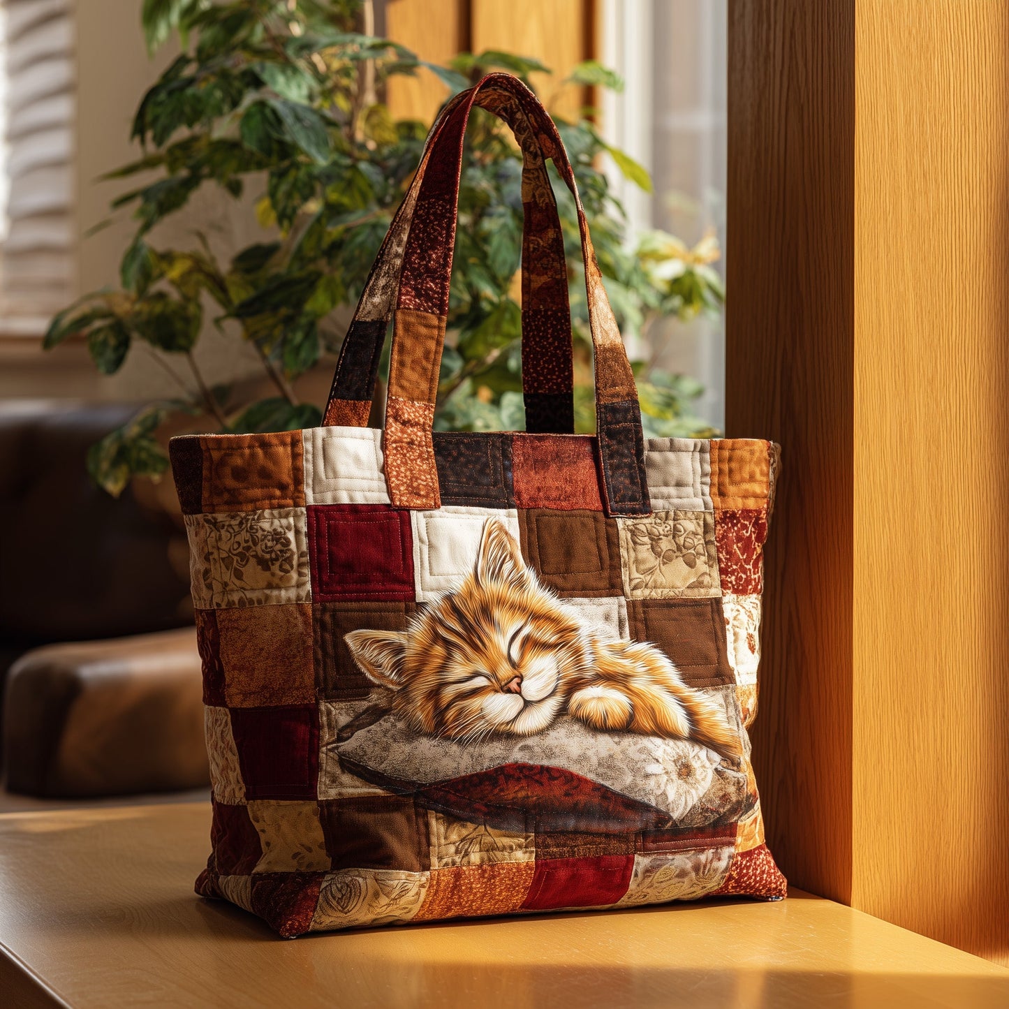 Sleeping Cat Quilted Tote Bag GFTOTL4189