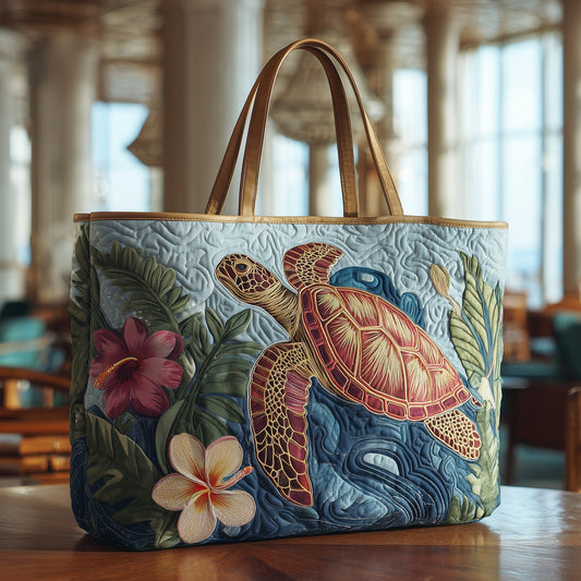 Boho Floral Turtle Quilted Tote Bag GFTOTL4190