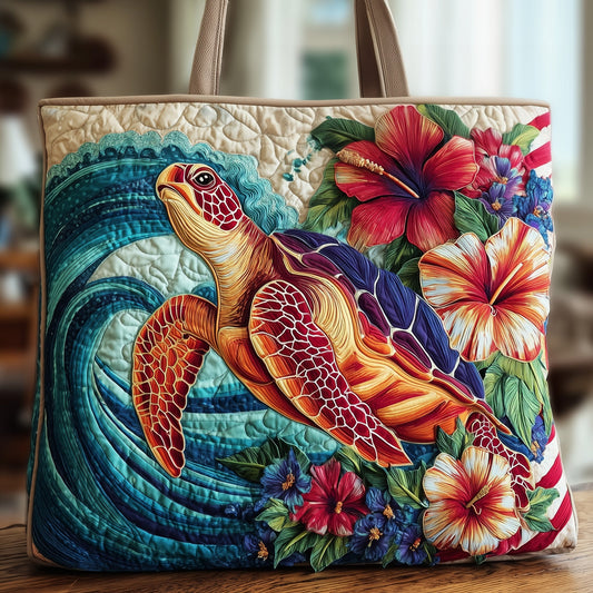 Boho Floral Turtle Quilted Tote Bag GFTOTL4191