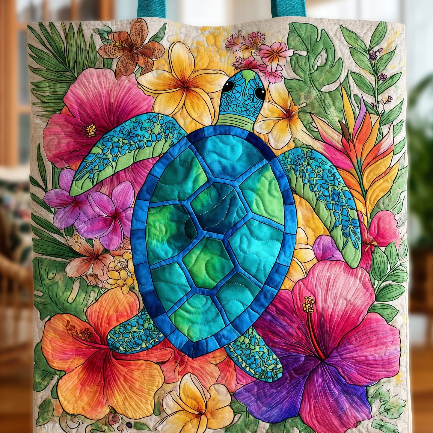 Boho Floral Turtle Quilted Tote Bag GFTOTL4194