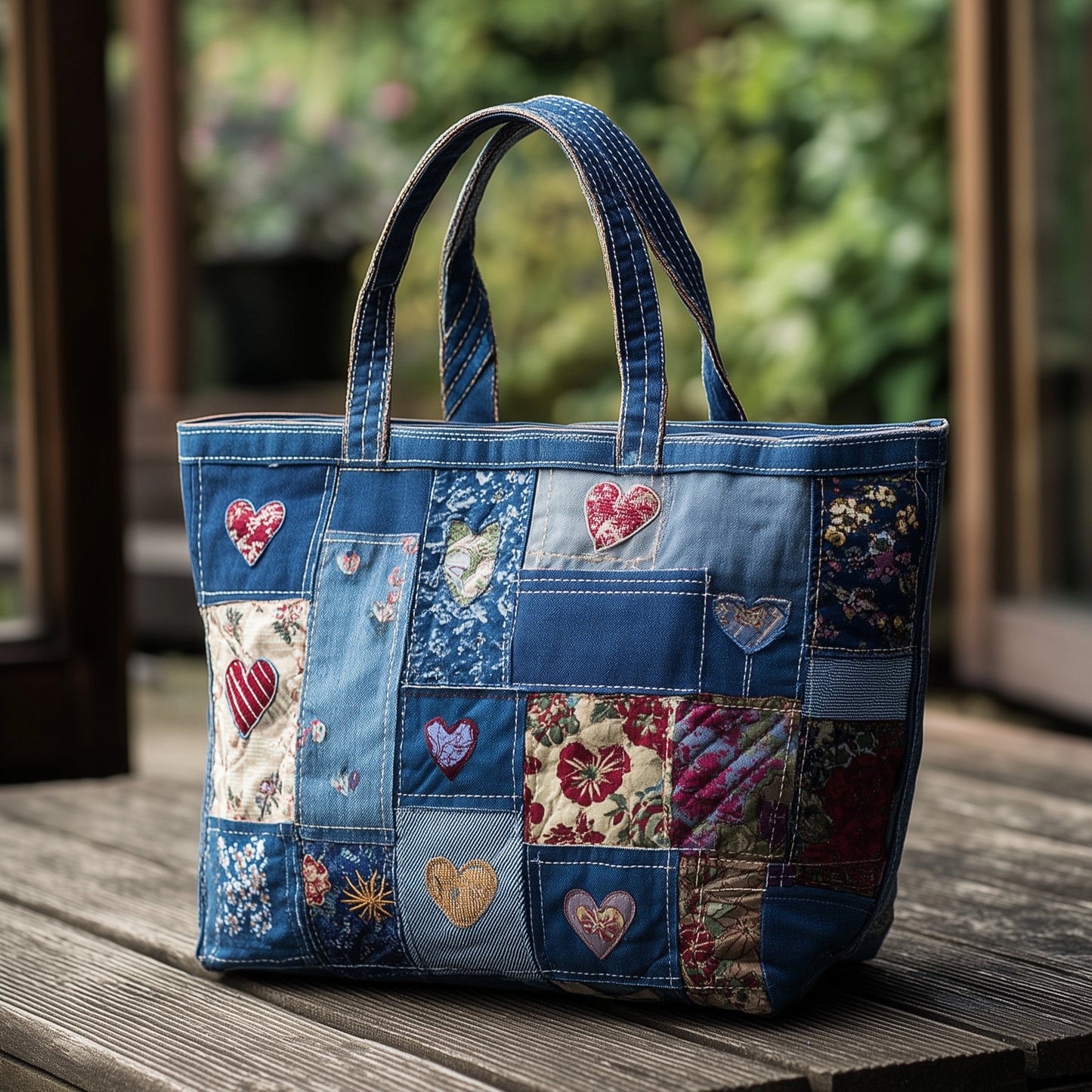 Indigo Flowers Quilted Tote Bag GFTOTL4379