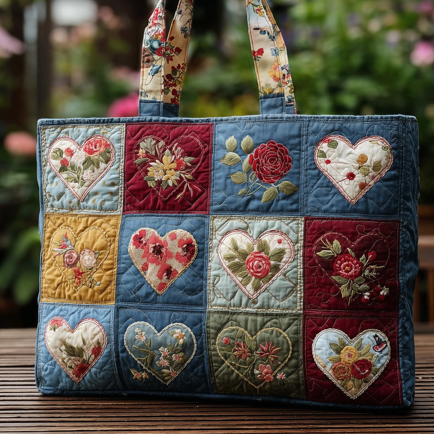 Indigo Flowers Quilted Tote Bag GFTOTL4380