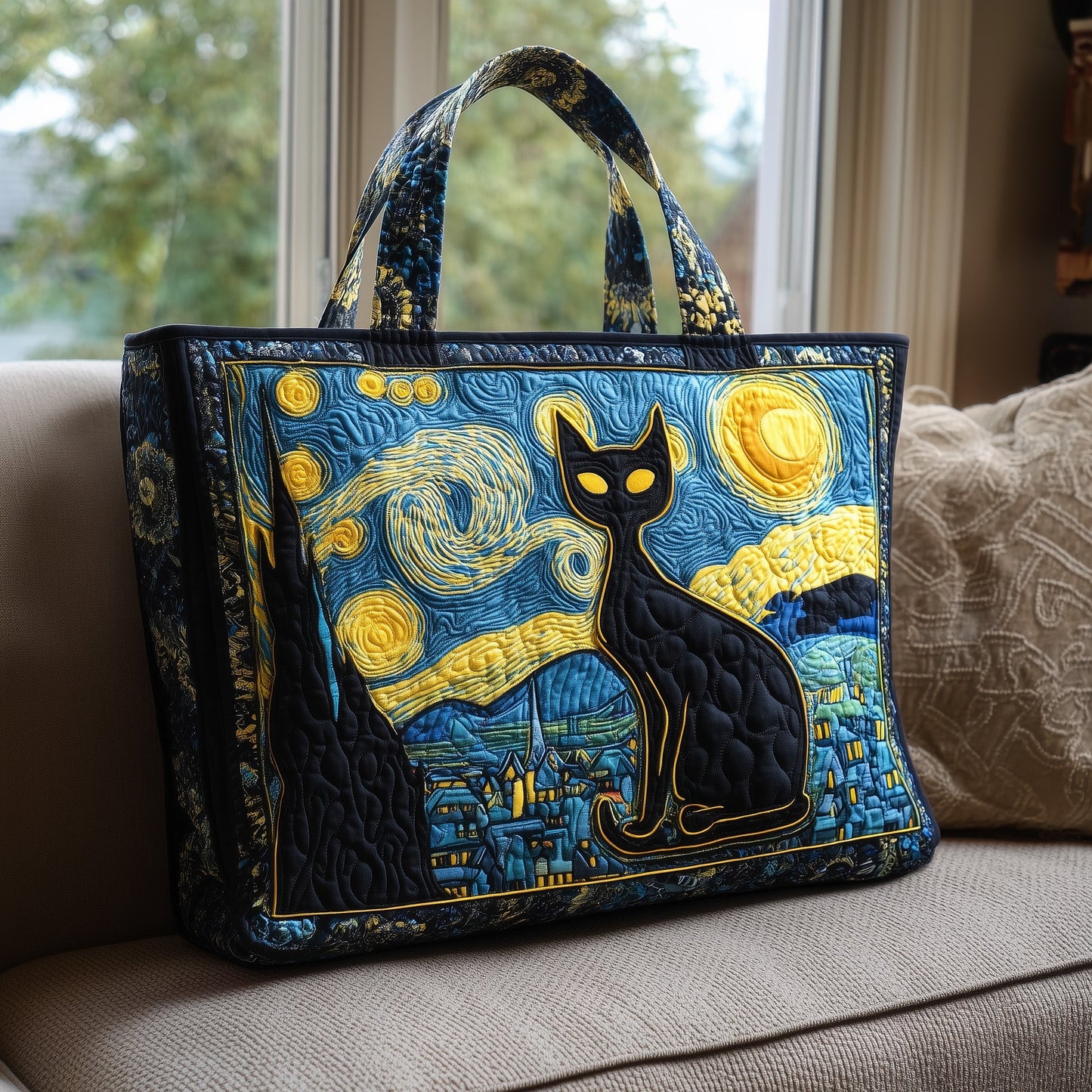 Starry Night Cat Quilted Tote Bag GFTOTL4491