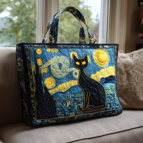 Starry Night Cat Quilted Tote Bag GFTOTL4491