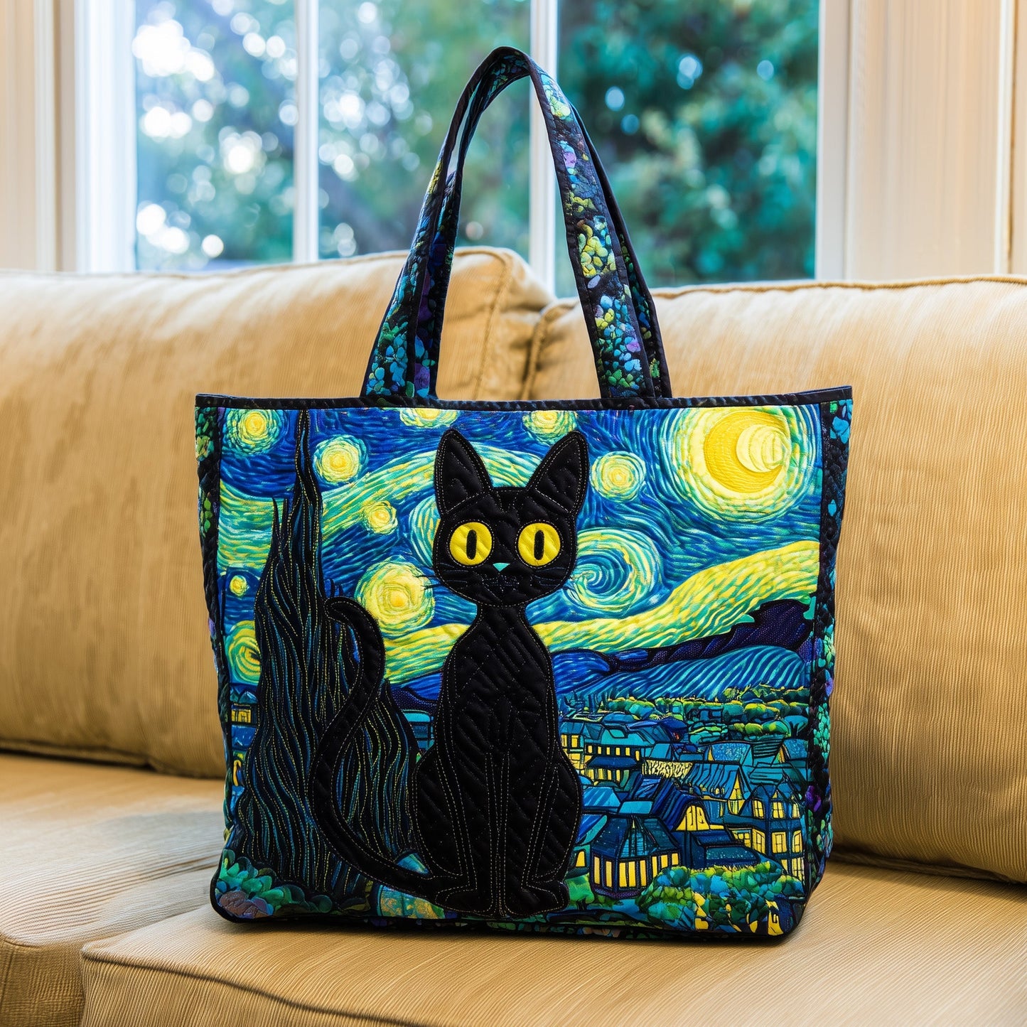 Starry Night Cat Quilted Tote Bag GFTOTL4495