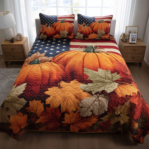 Stars Pumpkin 3-Piece Quilted Bedding Set GFTOTL4572