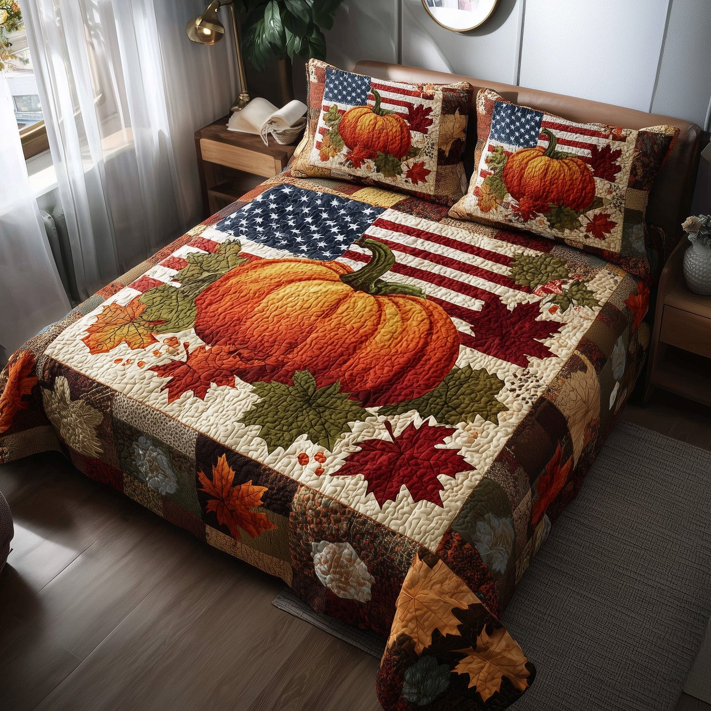 Stars Pumpkin 3-Piece Quilted Bedding Set GFTOTL4574