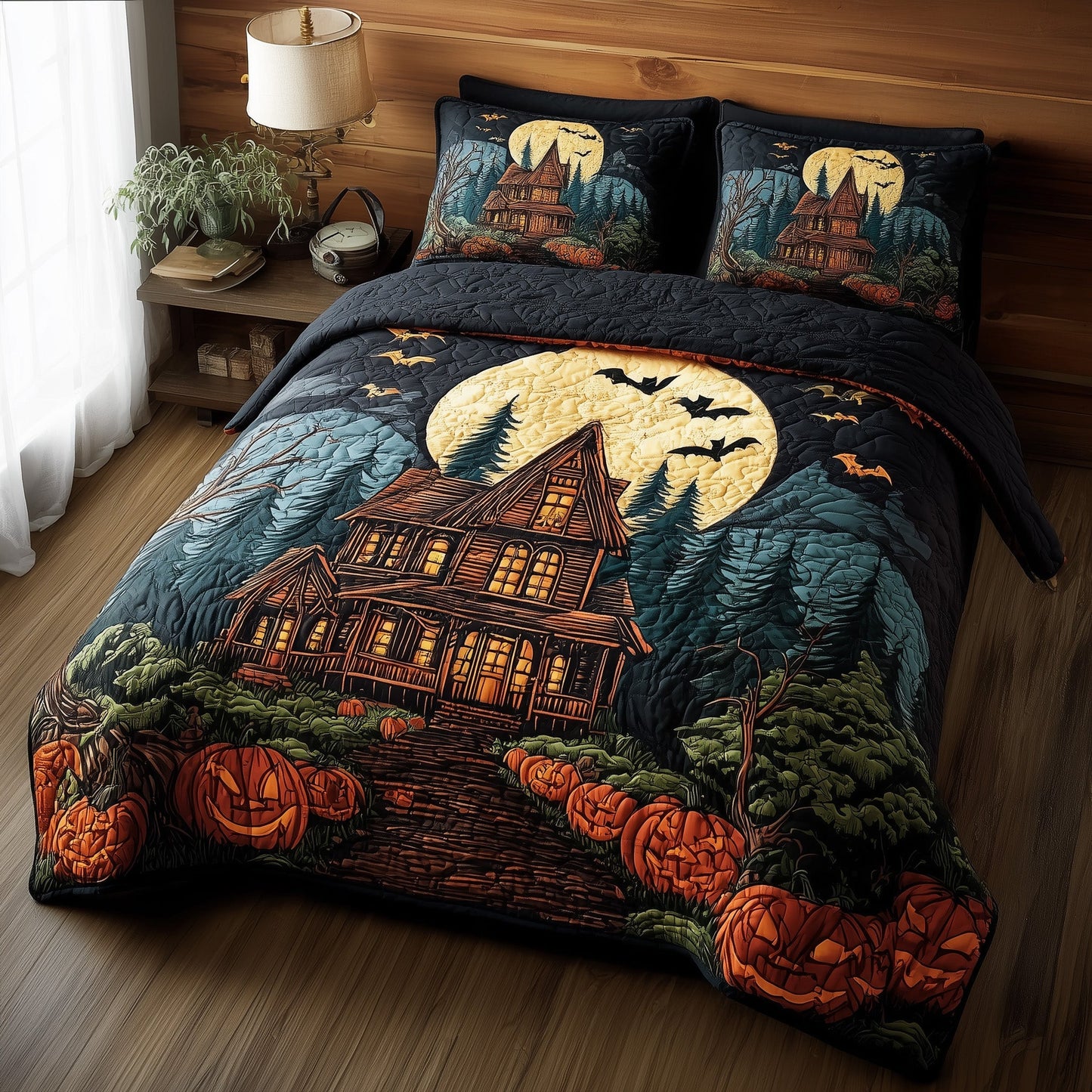 Haunted Cabin 3-Piece Quilted Bedding Set GFTOTL4609