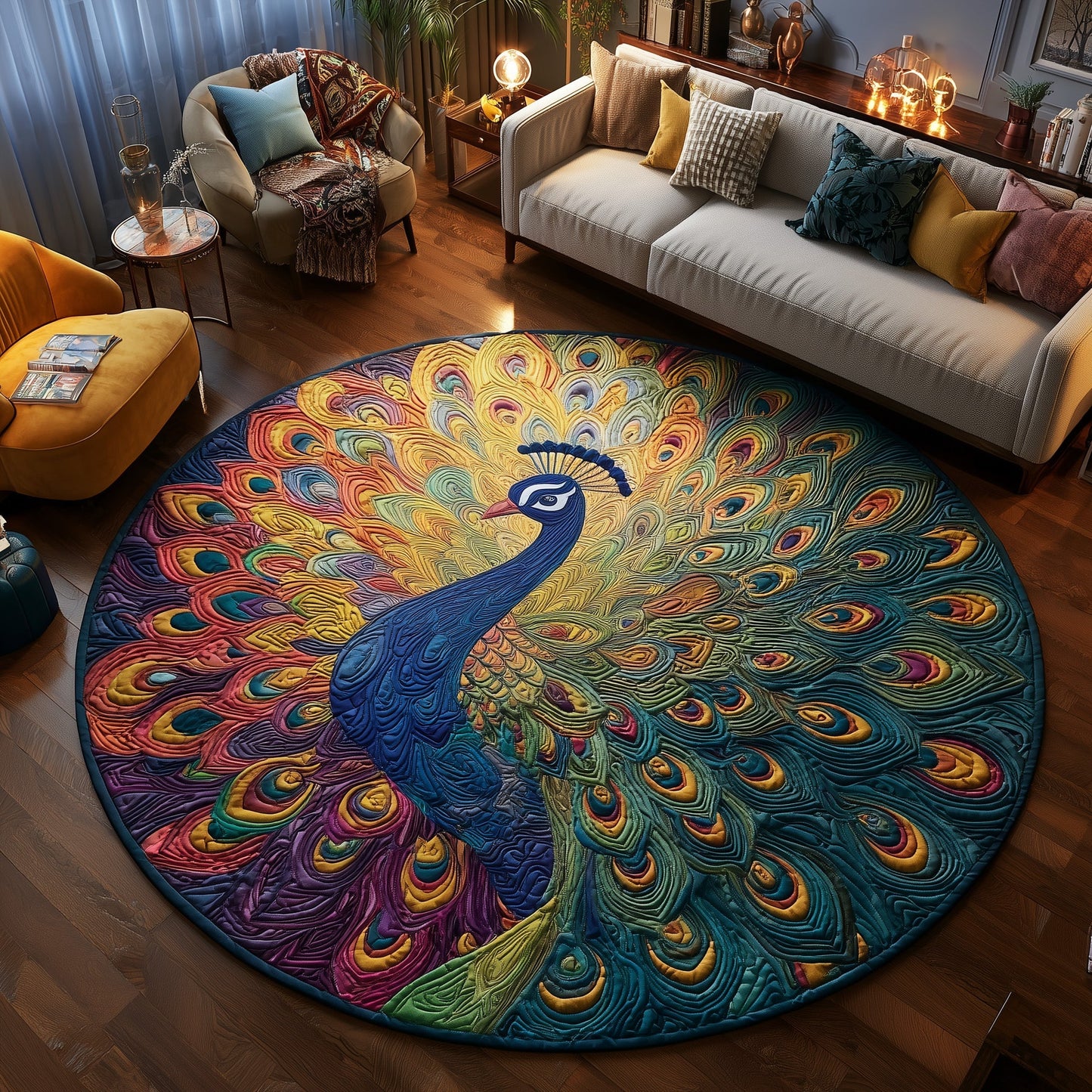 Elegant Feather Quilted Round Mat GFTOTL5039