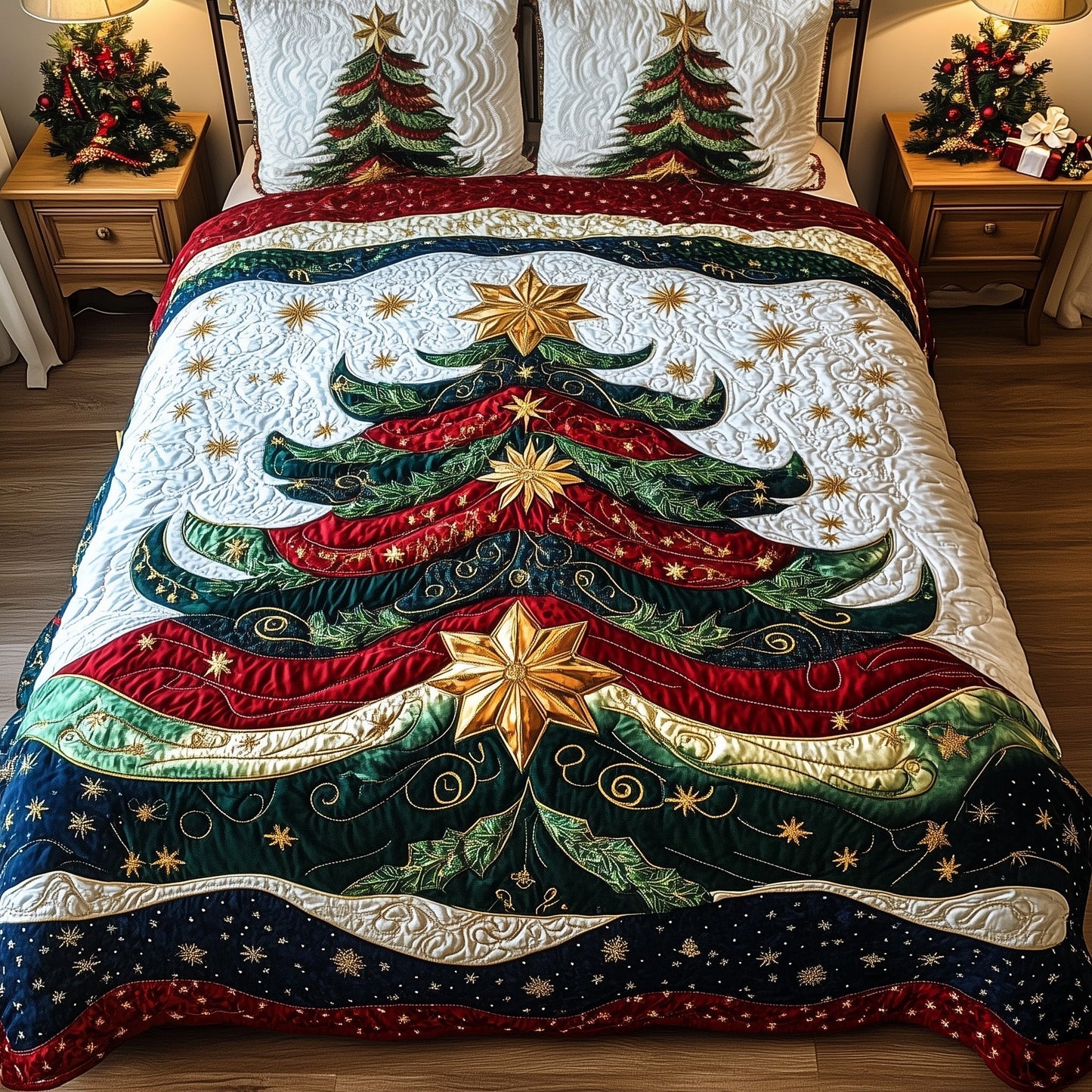 Festive Evergreen 3-Piece Quilted Bedding Set GFTOTL5049
