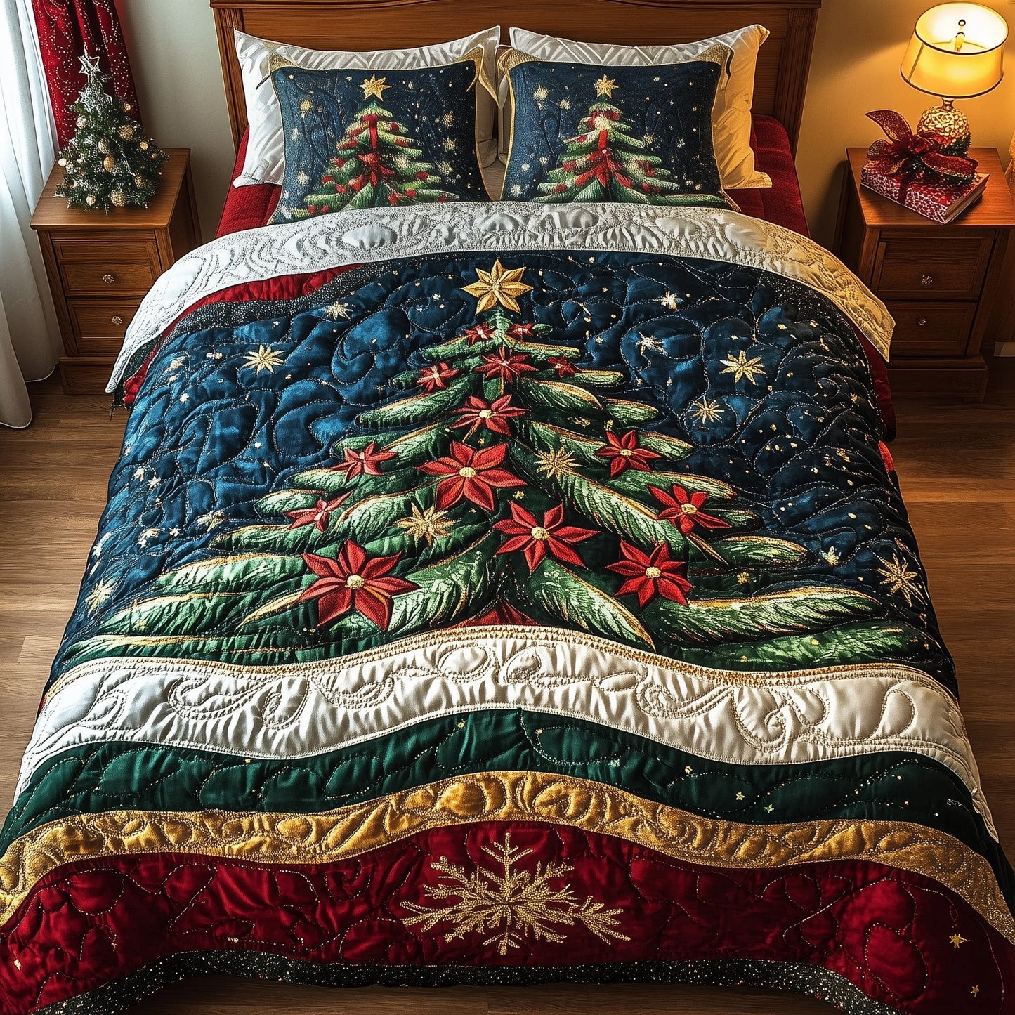 Festive Evergreen 3-Piece Quilted Bedding Set GFTOTL5051