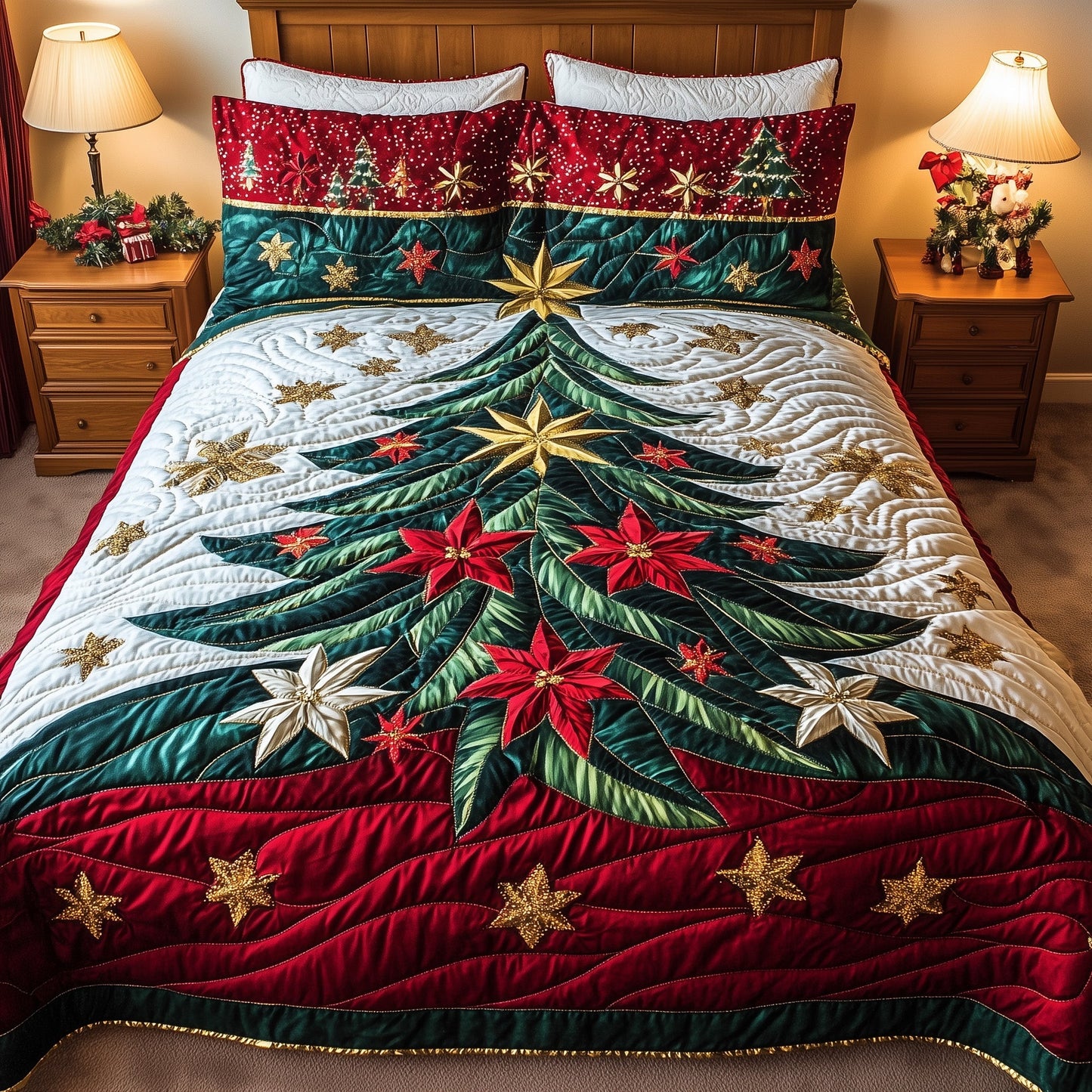 Festive Evergreen 3-Piece Quilted Bedding Set GFTOTL5053